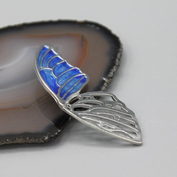 Butterfly wind shaped pin brooch silver blue - Picture 4 of 10